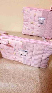 Cute Puffy Pink 2-toned quilted cosmetics/ phone pouch/ utility pouch gift idea
