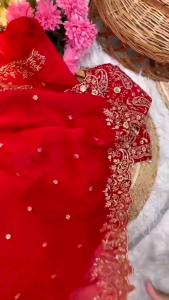 Soft Satin Embroidery Saree with Stiched Blouse