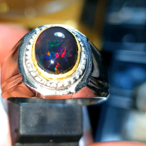 Cincin Batu Black Opal Banten Asli Natural