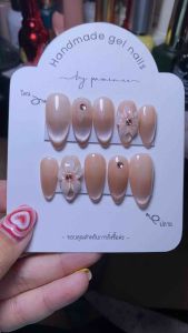 🌷เล็บปลอมสำเร็จรูป สีลูกแก้วดอกไม้ปั้นนูน เล็บปลอมน่ารัก เล็บเจล เล็บปลอม เล็บปลอมสวย📍ทรงแหลมยาว💅🏻