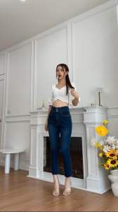 กางเกงยีนส์ผญ ทรงบอย เอวสูง ปลายขาตัด ผ้ายืด กางเกงแฟชั่น punny jaens (S-5XL)