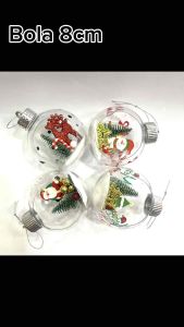 Bola Bening Acrylic Lubang 3D Santa Snowman/ Gantungan Pohon Natal/ Hiasan Mainan Natal
