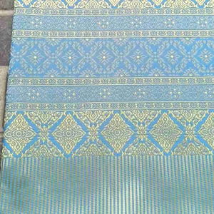 ผ้าไหมเทียม ลายลำพูน 3  สีฟ้าอมเขียว  ผ้าไหมสังเคราะห์ ผ้าไหมทอเครื่อง ผ้าไหว้ ผ้าของชำร่วย ผ้าตัดผ้าถุง ผ้าซิ่น ขนาด 2 หลา ประมาณ 100*180 cm