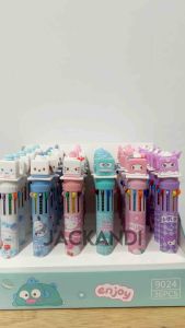Pulpen Anak 10 Warna Cinnamoroll Hello Kitty My Melody Kuromi Pen Gel Cetek 3D Lucu Karakter Kartun 0.5mm