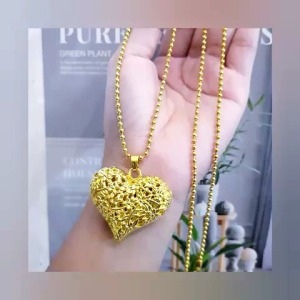 Kalung Hijab Xuping Rantai Biji Lada Liontin Love Warna Kuning Emas 24K Panjang 70Cm 0414ab