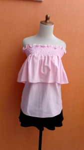 atasan sabrina wanita pink muda pastel L XL blouse cewek jumbo cute
