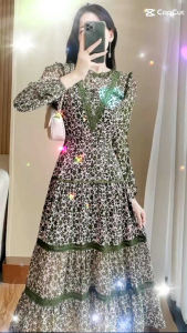 TM 24016 Dress Reflesa Tiered Long Sleeve Midi Dress