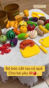 Combo 3 bộ đồ chơi bóc tách cắt trái cây rau củ thực phẩm (Bản cao cấp 3in1). Tặng kèm 3 xô cho bé vui chơi