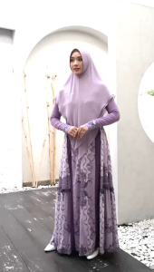 Set Gamis Dress Ceruty Babydoll Premium Syari Branded Ungu Lilac - Pink Salem - Cream - Dusty Purple - Black - Hitam Mewah Masya Syari Terbaru