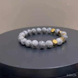 CW Manila - 0SIRIS Stretch Bracelet - 8mm Map Jasper with Gold Truncated Hematite Spacers - Semi Precious Stretch Bracelet