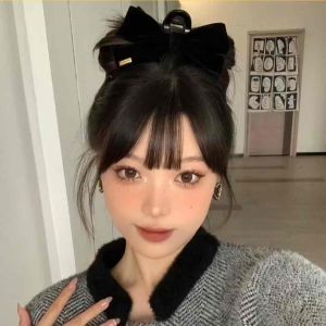 Kẹp tóc nơ lớn sau đầu màu đỏ đen trắng kẹp tóc nơ bản to nữ tính Hàn Quốc