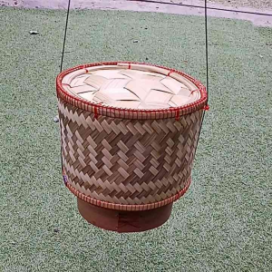 กระติบข้าวเหนียวไม้ไผ่ขนาด7นิ้ว สานแข็งแรงฐานไม้ตาล