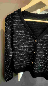 V-neck knit cardigan with buttons fine textured fabric