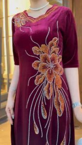 Đầm Đi Tiệc [Salu Store] Mã DN552 Dáng Đầm Dài Cổ Lượn Sóng Chất Vải Nhung Tuyết Đính Đá DMC Cao Cấp Từ 50kg Đến 75kg