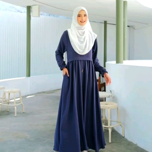 Gamis crinkle aksen kancing full model 01