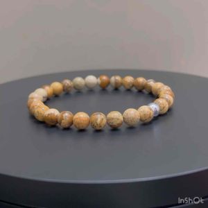CW Manila - AD0NIS Stretch Bracelet - 6mm Picture Jasper Stone with Hematite Spacer - Semiprecious Fashion Jewelry