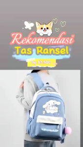 Tas Ransel Anak Perempuan Tas Sekolah Karakter Kartun Cinnamoroll Combo Botol Raincover Waterproop