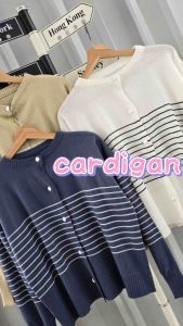 Marsha Outerwear - Cardigan Rajut Salur Strip Kancing Mutiara