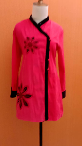 atasan wanita pink terang M tunik lengan panjang tebal corduray tunik