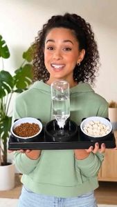 3-in-1 Raised Cat Bowl Set With Auto Water Bottle