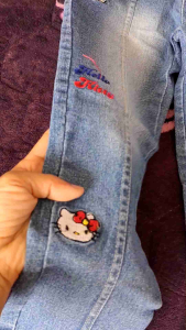 CELANA JEANS ANAK PEREMPUAN CEWEK KARET BORDIR BAWAHAN ANAK TANGGUNG TK SD SMP HELLO KITTY GULUNG