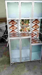 Rak Piring Lemari Dapur Aluminium Kaca Es