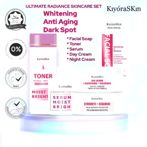 Paket KiyoraSKin Ultimate Radiance Skincare Set Facial Soap Toner Serum Day Cream Dan Night Cream Skincare Dark Spot Anti Aging | Rangkaian Whitening Moisturizer Pembersih Pencerah Noda Hitam Pelembab Pemutih Krim Kulit Wajah