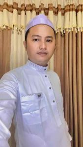 Alghin Exclusive Baju koko Putih les Putih Motif Lengan panjang Manset pria muslim kancing import Bahan Saudi premium polyester import original