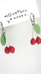 Morethanyoursee | Big Cherry Earring ต่างหูห่วงสแตนเลสเชอร์รี่ ลูกปัดแก้วมูราโน่แฮนด์เมดทำมือ
