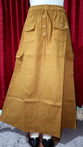 Rok Cargo Panjang Wanita: Rok Pocket Combat Bahan Twill