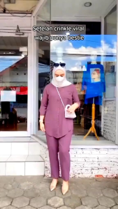 Setelan Amanda Crinkle Airflow Premium/One Set Vianda Crinkle Airflow Premium/Baju Setelan Kemeja Wanita Viral