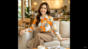 Kemeja wanita Silk Motif Rantai & Macan - Oranye/Putih / Kemeja wanita terpopuler / Baju kemeja wanita lengan pendek / Atasan kemeja wanita lengan panjang / Blouse kemeja terbaru / Kemeja cewek terlaris / Hem wanita kekinian