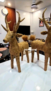 2ft Christmas Decor Standing Reindeer Handicraft Xmas Decoration Coco Fiber Indoor Display