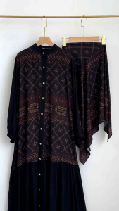Gamis Set Hijab Zara Rayon Twill Kombinasi motif