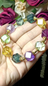 Premium Quality Healing Crystal Fluorite Diamond Carved Bracelet 11mm 极品七彩萤石钻切手串 11mm