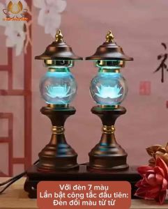CẶP 2 CÂY ĐÈN LED HOA SEN PHA LÊ THỜ CÚNG TRANG TRÍ