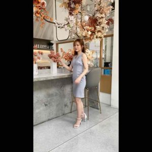 เดรสสั้นแขนกุด K91 เดรสอออกงาน ชุดทำงาน กระเป๋าหมัน Pink Diva