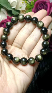 Premium Grade Golden Sheen Obsidian Crystal Stone Bracelet 10mm 高货强光猫眼亮财眼招财金曜石手串 10mm