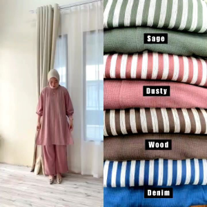 Setelan Tunik Knit Salur Wanita