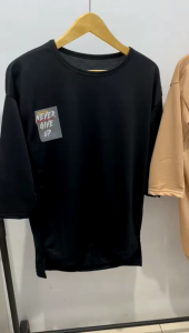Kaos Wanita Oversize Lengan 7/8/ Kaos Wanita Oversize Belakang Gambar Print DTF / Atasan Oversize Model Panjang Belakang /Atasan Messed Up