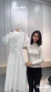 Đầm Công Chúa Tay Bánh Bèo Màu Trắng Nơ Cổ 2 Lớp Phong Cách Tiểu Thư Sang Chảnh QUYN.002