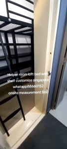 Loft bed with shelf customize singapore for helper room/ store room/bomb shelter/utility
