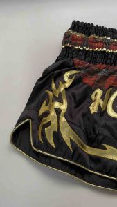 Ram Lumpini Satin Muay Thai Fight Shorts Black Red Checkered Large