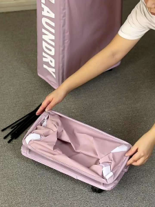 Troli Keranjang Baju Kotor dengan Roda Laundry Bag Khaki Portable 44L Adjustable-Tempat penyimpanan baju kotor-Wadah penyimpanan pakaian kotor-Storage box pakaian-Kotak Troli Wadah Serbaguna Anti Slip-Keranjang Laundry Pakaian Dorong Tahan Air Modern