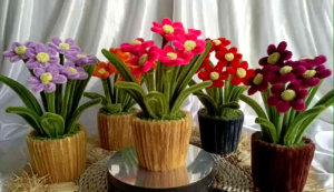 YS Bunga Hias Daisy Mini Pot//Bunga Hias Kawat Bulu