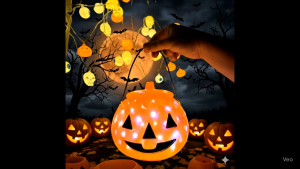 ฟักทองฮาโลวีน มีไฟ มีเสียง  โคมไฟฟักทอง มีฝาเปิด เทศกาลฮาโลวีน