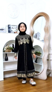 Abaya Turkey Anak - Gamis Abaya Lebaran Anak Tanggung Terbaru 2025 Bordir Motif Nanas Cantik Bahan Jersey Mix Ceruti size 8 10 12