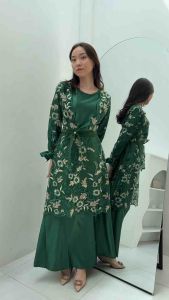 F187 dress kondangan muslim mewah bahan brokat premium korean look