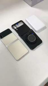 Samsung z flip 5 z flip 6 full coverage phone case aluminium alloy plate phone casing with iring stand zflip5 zflip6