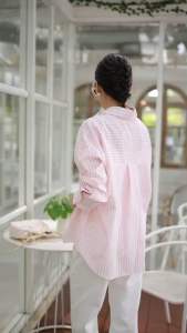 N-63-1 เสื้อเชิ้ตริ้ว ทรงเรียบ งานชนช็อป ดาราใส่เยอะมากๆ Lady Women ผู้หญิง Clothing